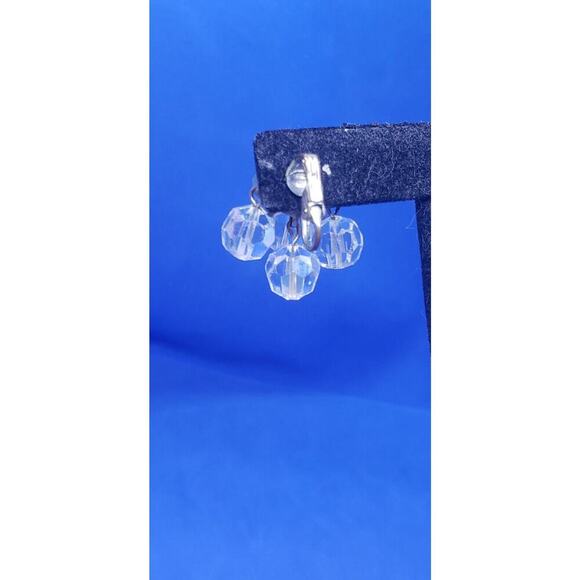 Vintage Earrings Clip Clear Faceted AB Crystal Dangle 1950 Fancy cha Cha Moves - Picture 6 of 10